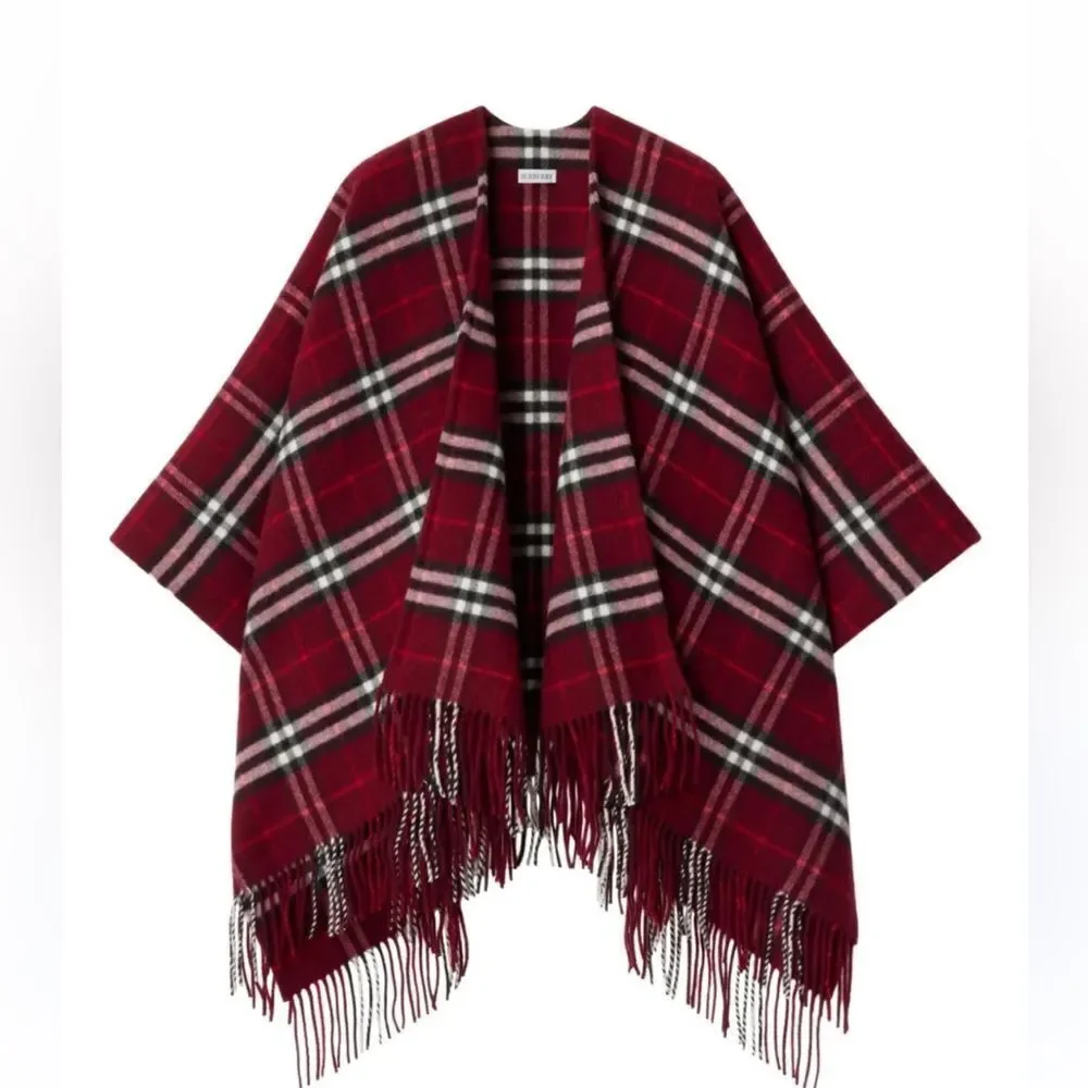 Burberry red Charlotte Check Wool-Cashmere Cape - Picture 4 of 12